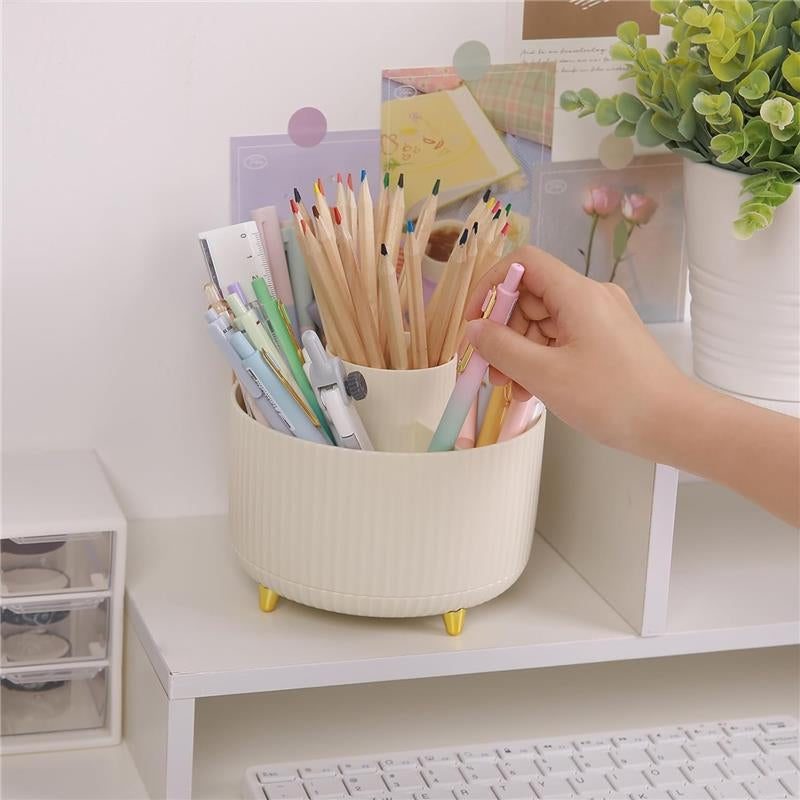 360 Degree Rotating Desk Organizer - Dual-Purpose Pencil Pen Holder with 5 Slots for Art Supplies, Kitchen Essentials & Beauty Products