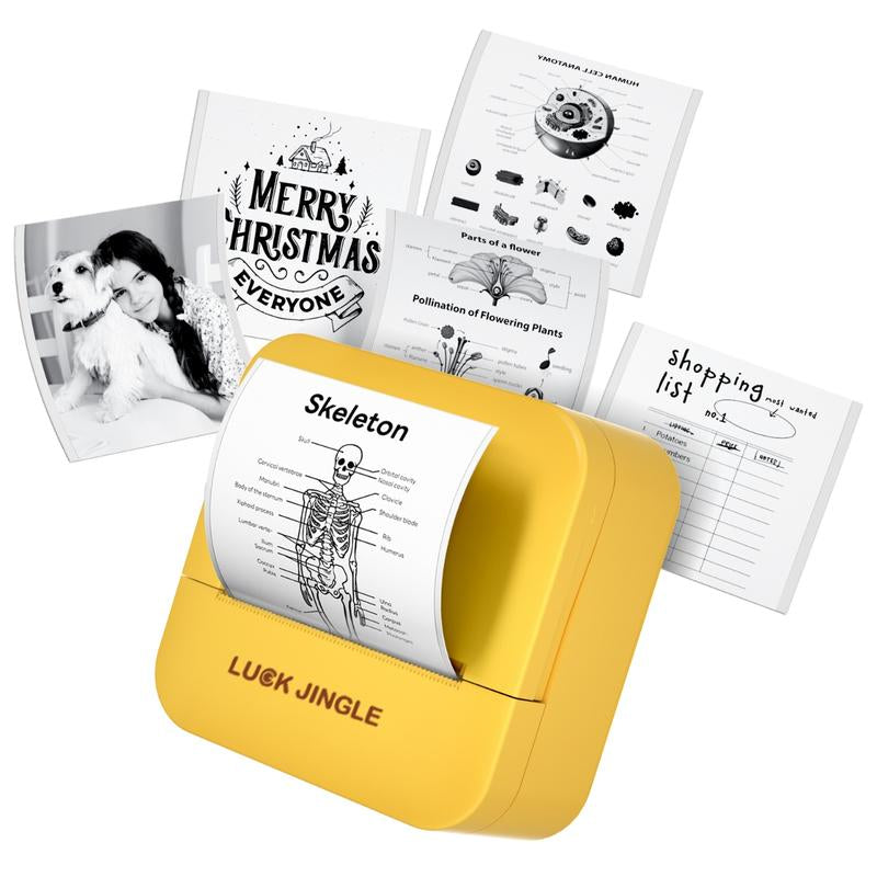 Luck Jingle Mini Printer Sticker Thermal Printer with 3 Rolls Paper, Bluetooth Portable Phone Printer