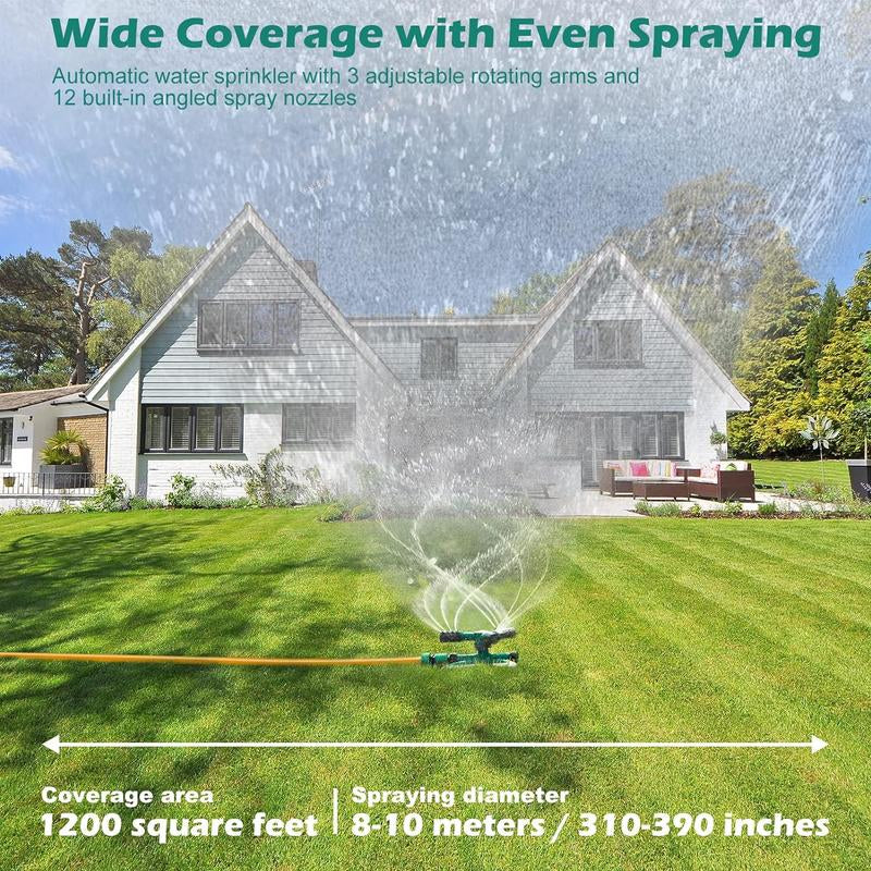 IDELLETTE Lawn Sprinkler for Yard, Garden Water Sprinklers, Automatic 360 Degree Rotating Adjustable Water Sprinklers, 3600 Coverage Automatic Underground Sprinkler Systems for Lawn 3/4" Garden Hose