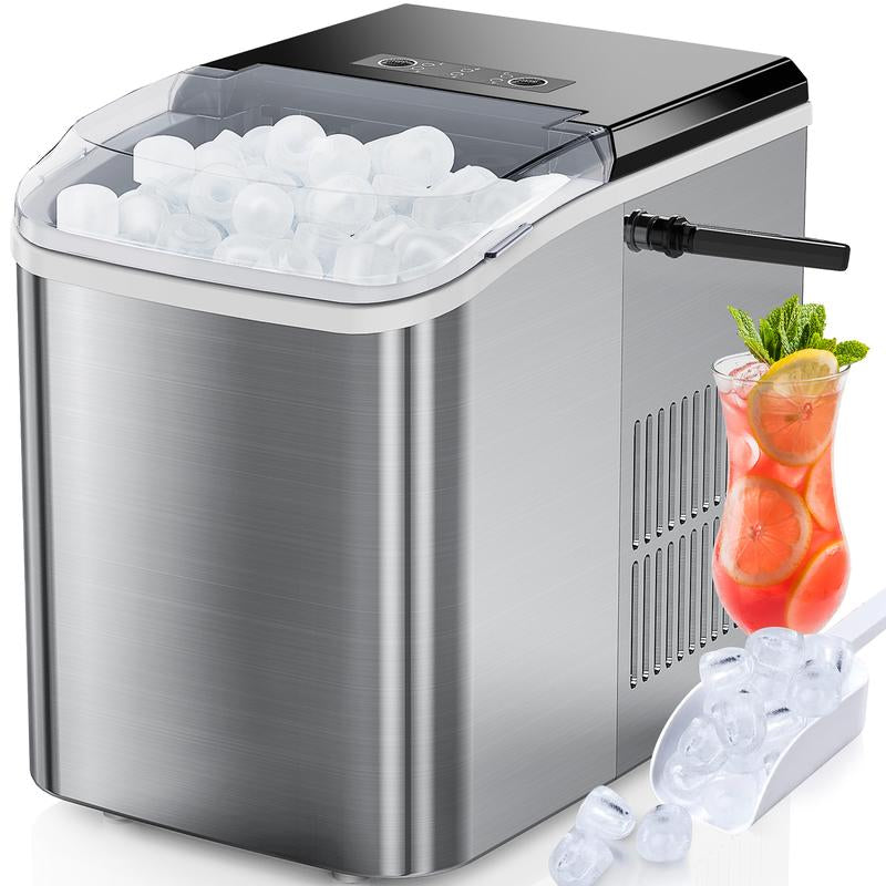 Sweetfurniture Countertop Ice Maker Machine, Basket and Handle, 9 Cubes in 6 Mins, 26.5Lbs/24Hrs, 2 Sizes of Bullet Kitchen Utensils