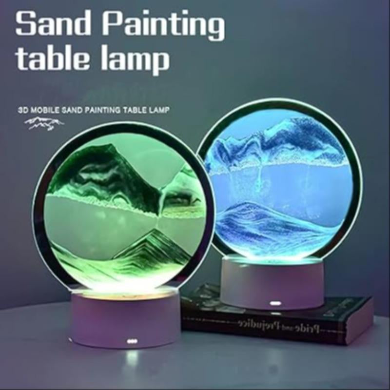 Moving Sand Art Table Lamp, USB LED Craft Quicksand Night Light, LED Lights for Bedroom, Dimmable Moving Hourglass Night Light for Home Bedroom Living Room Decor, Girls Bedroom Furniture