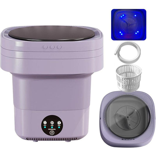 Portable Washing Machine Mini Washer with Drain Basket, Foldable Small Washer Deep Cleaning for Underwear, Socks, Baby Clothes, Travel, Camping, RV, Dorm, Apartment (Purple+Blue Light) Mini Washing Portable Washing Mini Washing