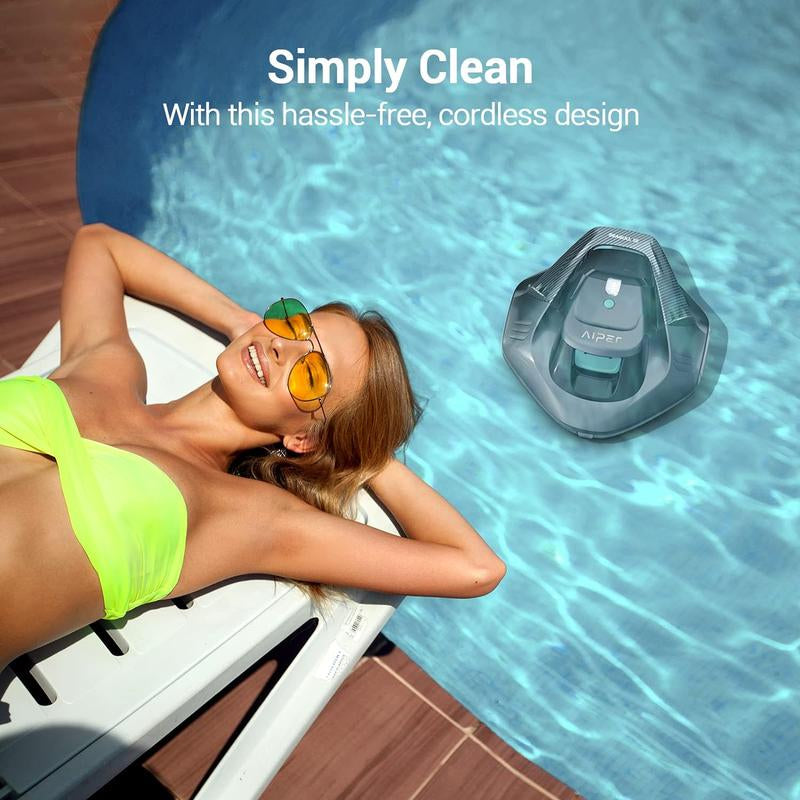 AIPER Cordless Robotic Pool Cleaner, Pool Vacuum with Dual-Drive Motors, Self-Parking Technology, Lightweight, Perfect for Above-Ground/In-Ground Flat Pools up to 40 Feet (Lasts 90 Mins)