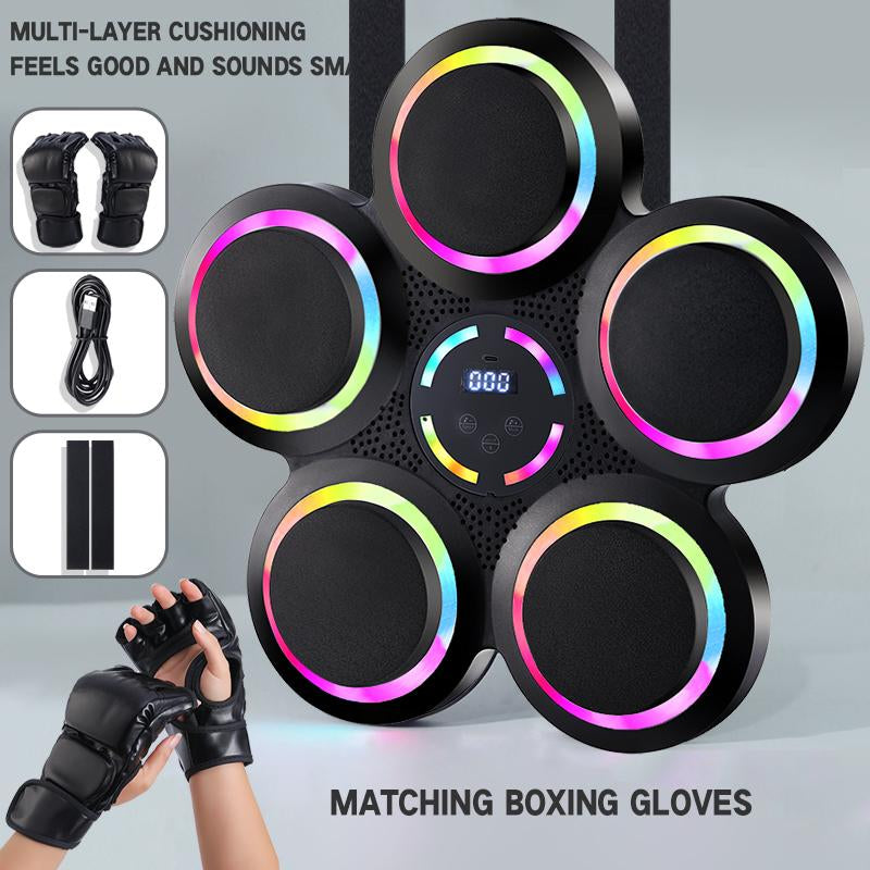 【 New Upgrade 】 Intelligent LED Music Boxing Machine with Boxing Gloves, Wall Mounted Home and Gym Exercise Boxing Equipment, Gift for Boys and Girls