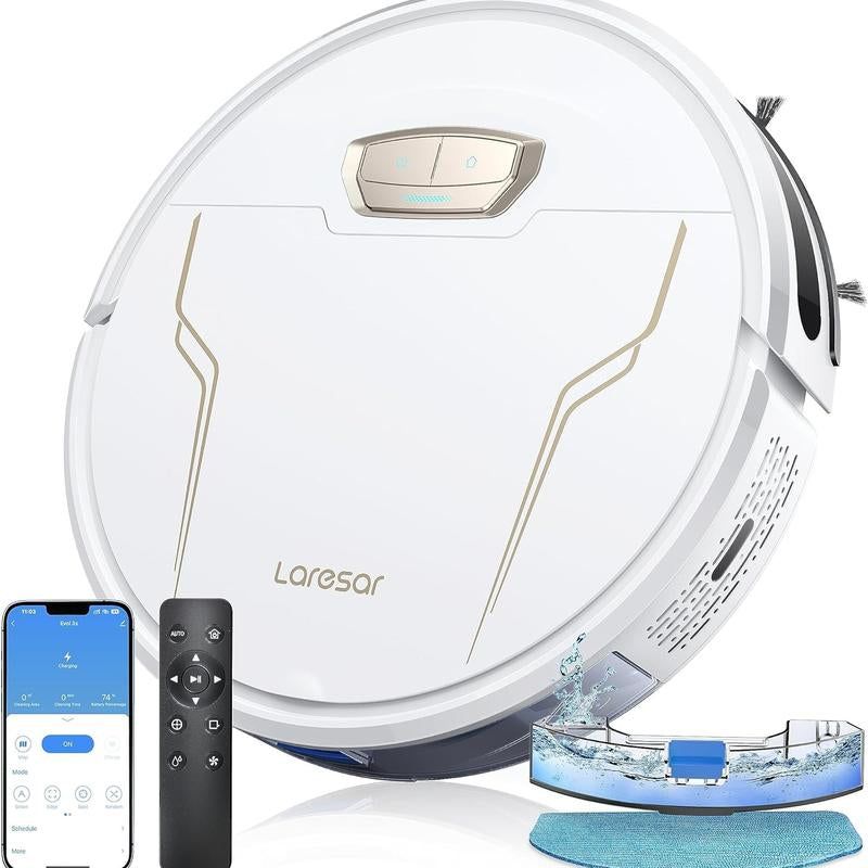 Laresar【3-In-1】Vacuum & Mop Robot Vacuum, 4500Pa Strong Suction Carpet Auto-Boost Robotic Vacuum Cleaner, Self-Charging, Remote&Voice Control, Anti-Collision and Boundary Strips Robot Vacuum