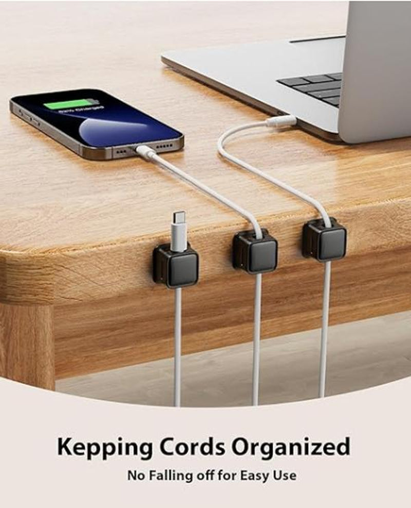 Magnetic Cord Organizer Holder 8 Pack - Strong Adhesive Desk Cable Management with Easy Open Design for Home, Office, Car, Desk & Nightstand