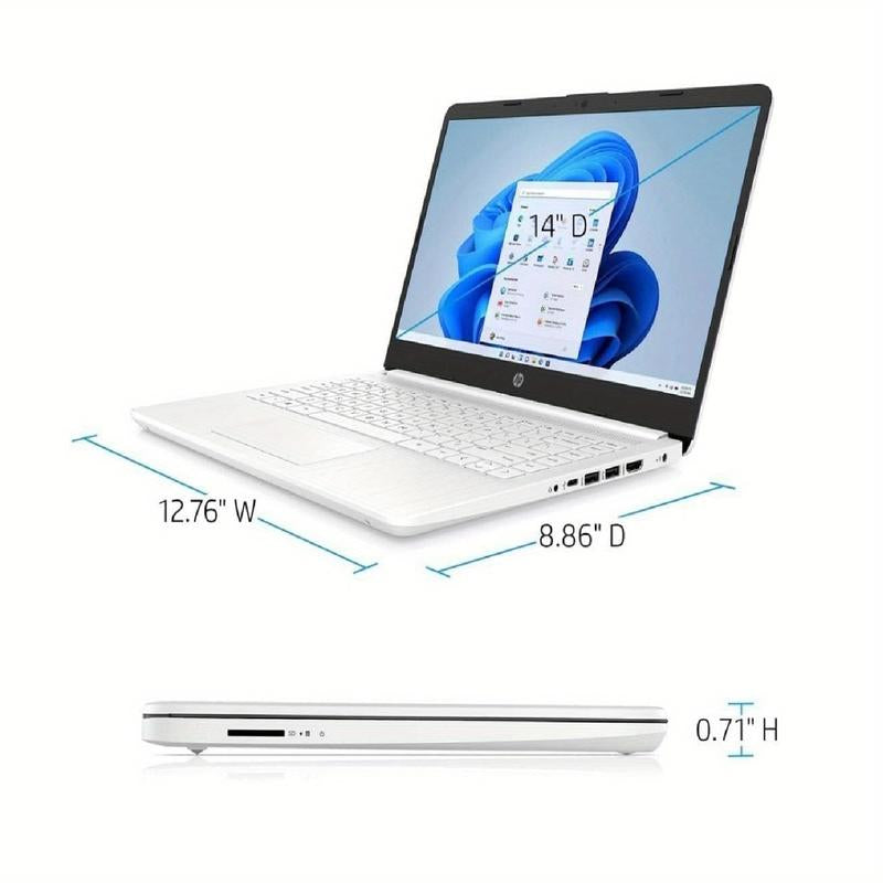 HP 14" White Ultral Light Laptop, for Students and Business, Intel Quad-Core Processor,Up to 16GB RAM, 64GB Emmc+256Gb SD Card,Long Battery Life, Wi-Fi, Win11 H in S,With Gaming Mouse