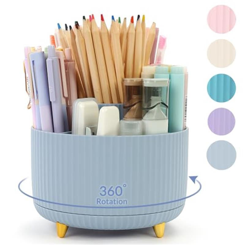 360 Degree Rotating Desk Organizer - Dual-Purpose Pencil Pen Holder with 5 Slots for Art Supplies, Kitchen Essentials & Beauty Products