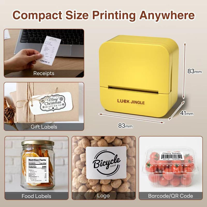 Luck Jingle Mini Printer Sticker Thermal Printer with 3 Rolls Paper, Bluetooth Portable Phone Printer