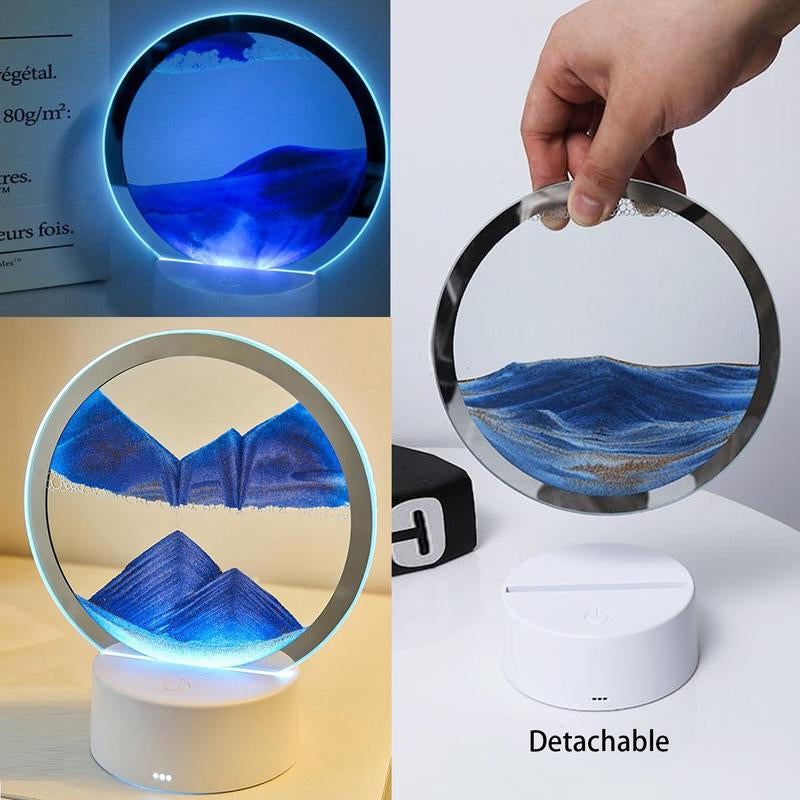 Moving Sand Art Table Lamp, USB LED Craft Quicksand Night Light, LED Lights for Bedroom, Dimmable Moving Hourglass Night Light for Home Bedroom Living Room Decor, Girls Bedroom Furniture