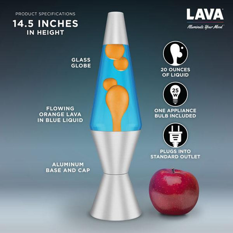 Lava Lamp - 14.5"- the Original Motion Lamp - Orange Lava and Blue Liquid with Silver Base - Item #2117