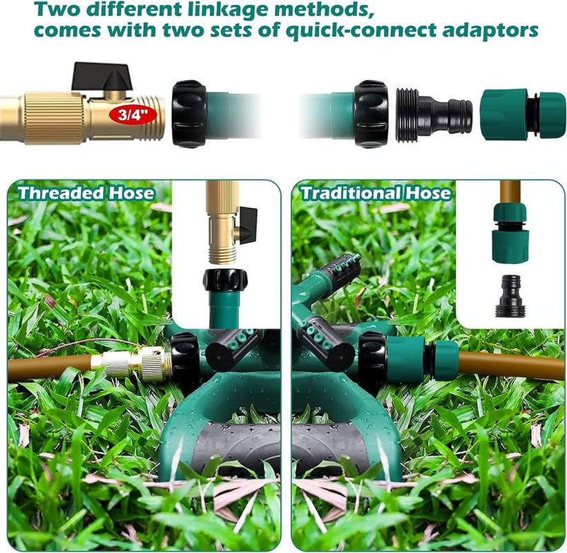 IDELLETTE Lawn Sprinkler for Yard, Garden Water Sprinklers, Automatic 360 Degree Rotating Adjustable Water Sprinklers, 3600 Coverage Automatic Underground Sprinkler Systems for Lawn 3/4" Garden Hose