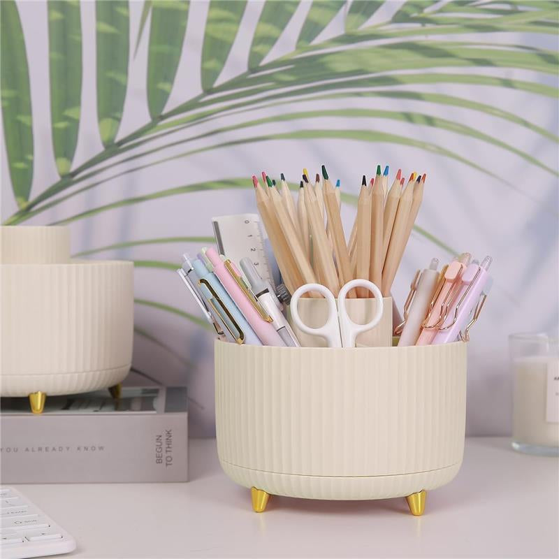 360 Degree Rotating Desk Organizer - Dual-Purpose Pencil Pen Holder with 5 Slots for Art Supplies, Kitchen Essentials & Beauty Products