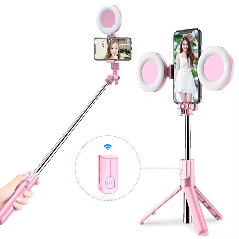 4 in 1 Wireless Bluetooth Compatible Selfie Stick LED Ring Light Extendable Handheld Monopod Live Tripod for Iphone 16 15 14 13 SZKOSTON