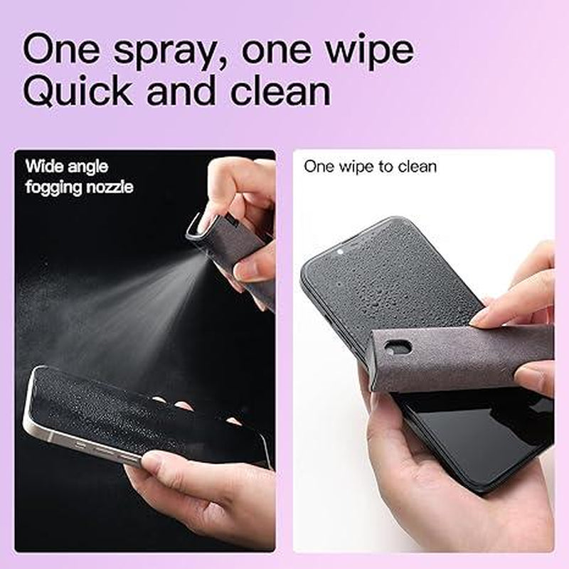 Touchscreen Screen Cleaner Kit - 2 Pcs, Phone, Tablet & Car Screen Cleaner, Two in One Spray & Microfiber Cloth (Grey & Pink)