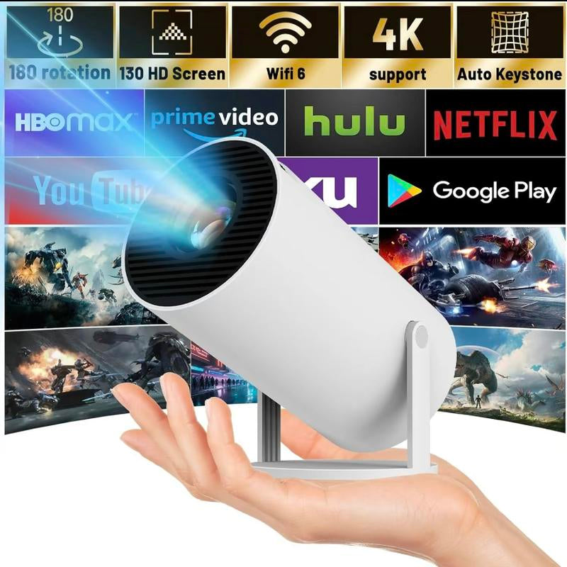 Haoye Portable Projector,Smart Projector,Android TV 11.0, Bluetooth 5.2, Wi-Fi 2.4G/5G, 200 Inch Screen, Portable Design for Home & Outdoor Use Audio