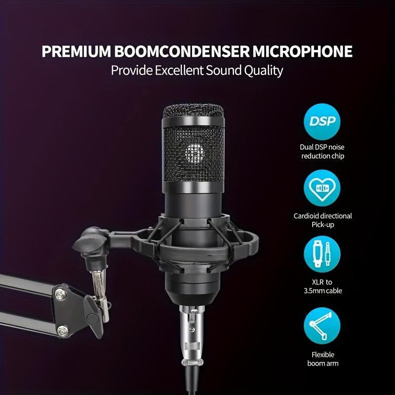 Podcast Equipment Bundle (1 Set), USB Rechargeable Podcast Microphone Set with Voice Changer, Microphone Recording Studio Condenser Set for Podcasting Live Streaming Singing