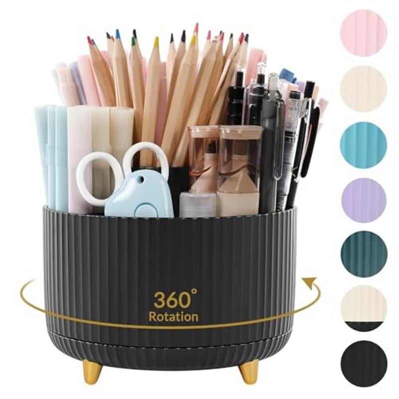 360 Degree Rotating Desk Organizer - Dual-Purpose Pencil Pen Holder with 5 Slots for Art Supplies, Kitchen Essentials & Beauty Products