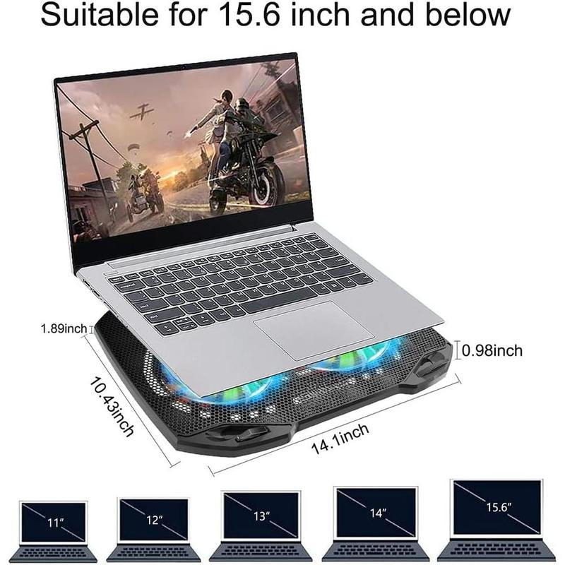 Laptop Cooling Pad, Gaming Laptop Cooler with 2 Quiet Big Fans, RGB 7 Color Light Change, Portable USB Laptop Stand 11 to 15.6 Inch, Slim and Easy Carry Working Study Outdoor Travel