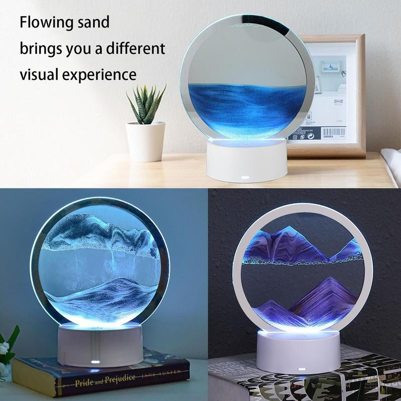 Moving Sand Art Table Lamp, USB LED Craft Quicksand Night Light, LED Lights for Bedroom, Dimmable Moving Hourglass Night Light for Home Bedroom Living Room Decor, Girls Bedroom Furniture