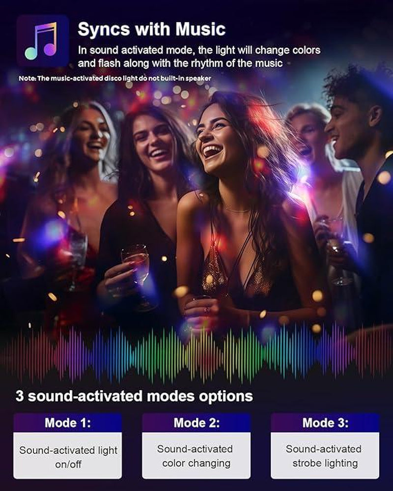 2-Pack Sound Activated Party Lights with Remote – Disco Ball DJ Strobe Lamps for Dance Parties, Birthday, Christmas, Halloween, and Room Decor