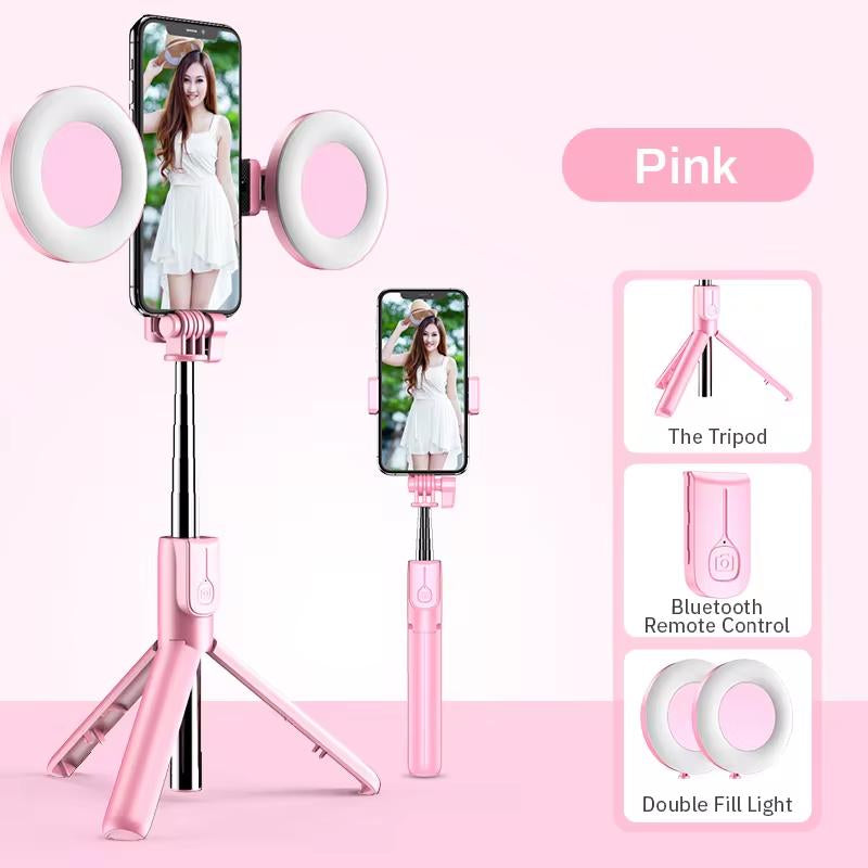 4 in 1 Wireless Bluetooth Compatible Selfie Stick LED Ring Light Extendable Handheld Monopod Live Tripod for Iphone 16 15 14 13 SZKOSTON