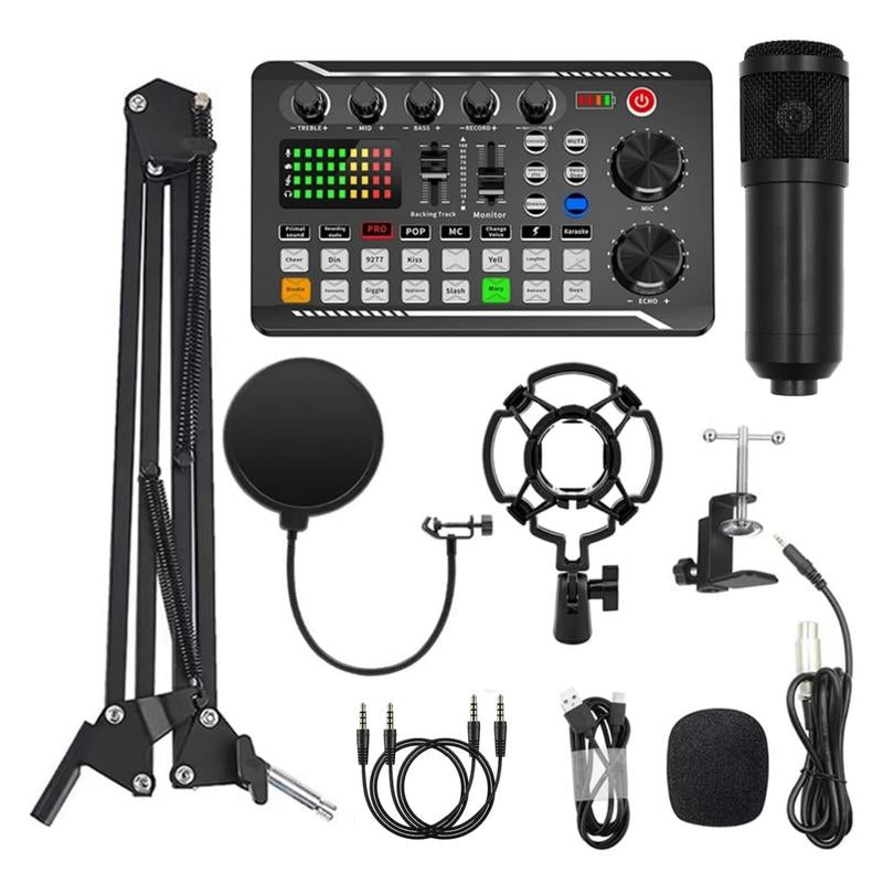 Podcast Equipment Bundle (1 Set), USB Rechargeable Podcast Microphone Set with Voice Changer, Microphone Recording Studio Condenser Set for Podcasting Live Streaming Singing