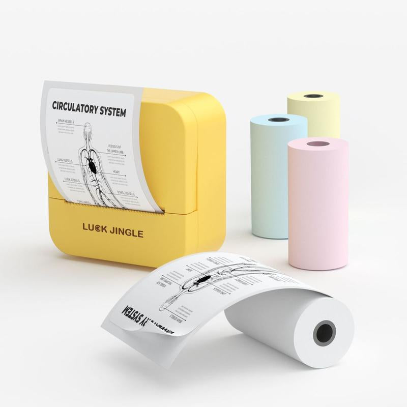 Luck Jingle Mini Printer Sticker Thermal Printer with 3 Rolls Paper, Bluetooth Portable Phone Printer