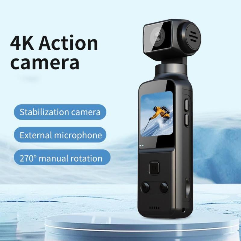 4K Action Recording Camera, 270 Degree Rotatable Video Camera with 1.33 Inch CMOS, Anti-Shake Action Camera for Vlogging, Video Recording