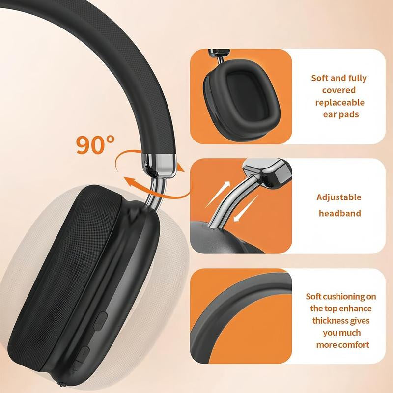 Over-Ear Design Wireless Headphone, Noise Canceling Music Headphones with Built-In Microphone, BT Stretchable Headphones for Summer, Christmas Gifts