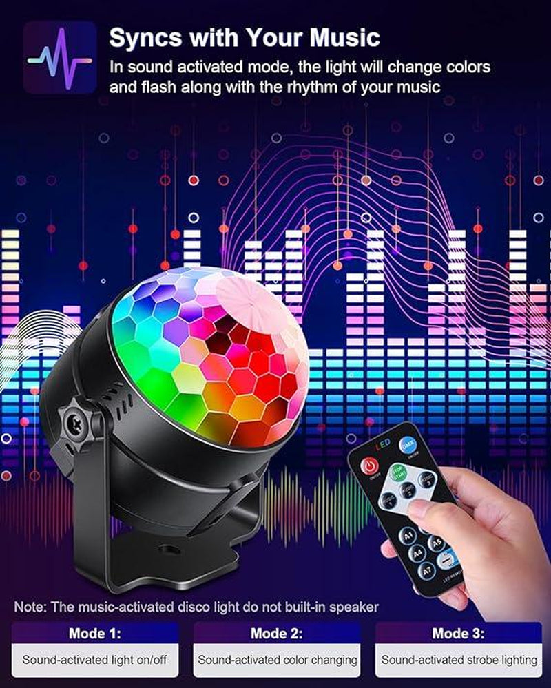 2-Pack Sound Activated Party Lights with Remote – Disco Ball DJ Strobe Lamps for Dance Parties, Birthday, Christmas, Halloween, and Room Decor