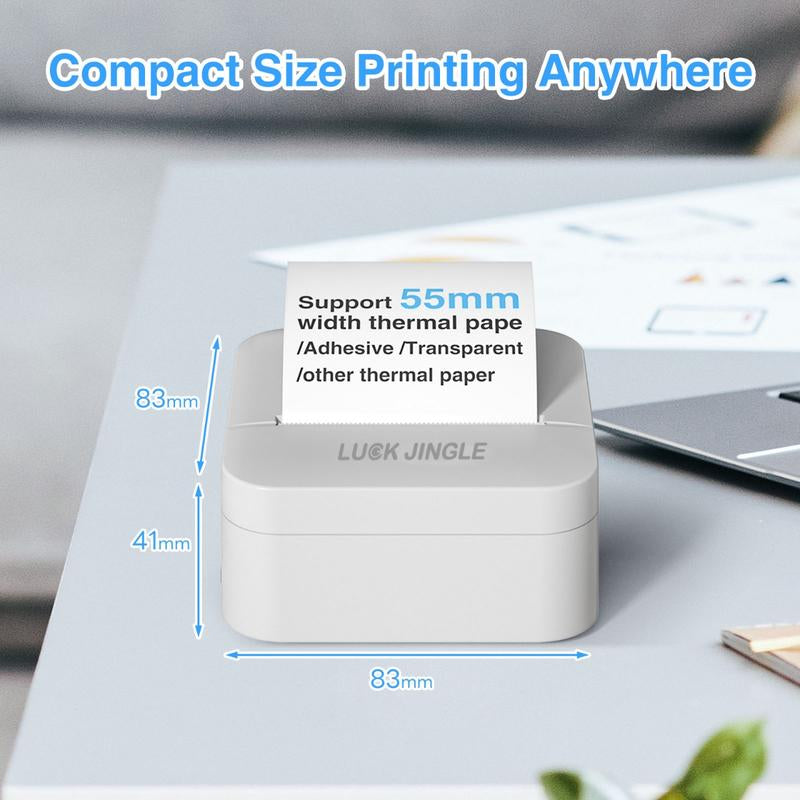 Luck Jingle Mini Printer Sticker Thermal Printer with 3 Rolls Paper, Bluetooth Portable Phone Printer