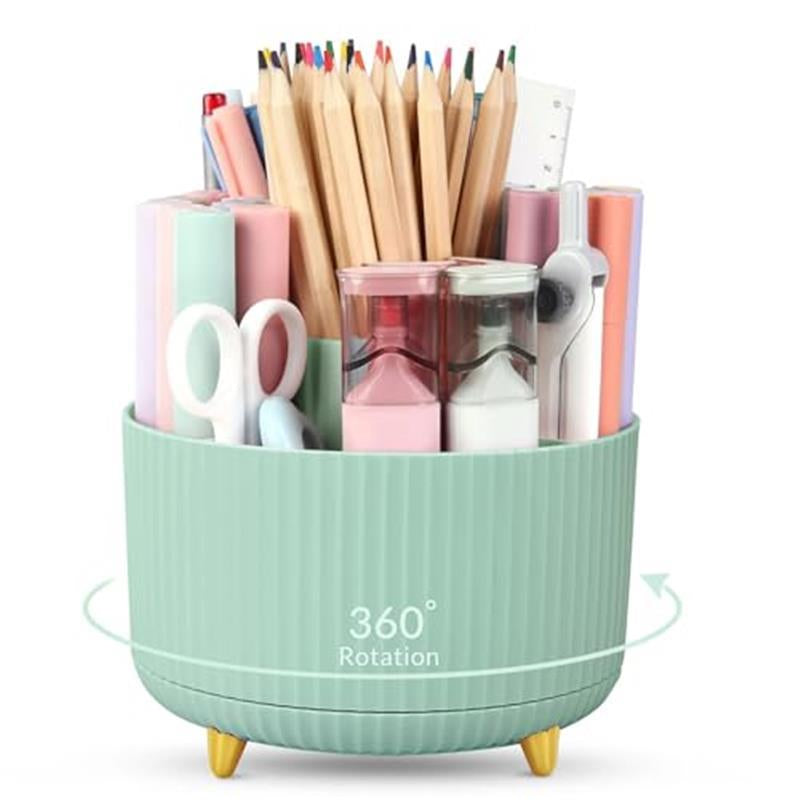 360 Degree Rotating Desk Organizer - Dual-Purpose Pencil Pen Holder with 5 Slots for Art Supplies, Kitchen Essentials & Beauty Products