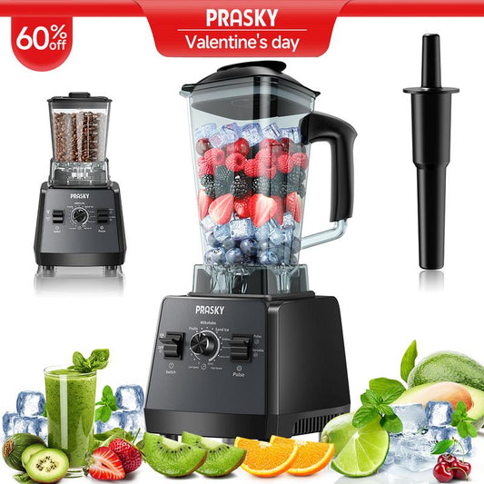 Professional Blender,Smoothies Blenders, PRASKY Max.2400Watts/1000Watts Blender and Grinder Combo 25000RPM Powerful Kitchen Blender 68Oz BPA Free 2 Containers Countertop Blenders Ice Crushing, Juice