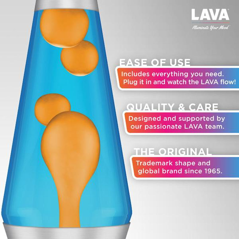 Lava Lamp - 14.5"- the Original Motion Lamp - Orange Lava and Blue Liquid with Silver Base - Item #2117