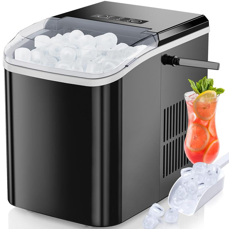 Sweetfurniture Countertop Ice Maker Machine, Basket and Handle, 9 Cubes in 6 Mins, 26.5Lbs/24Hrs, 2 Sizes of Bullet Kitchen Utensils