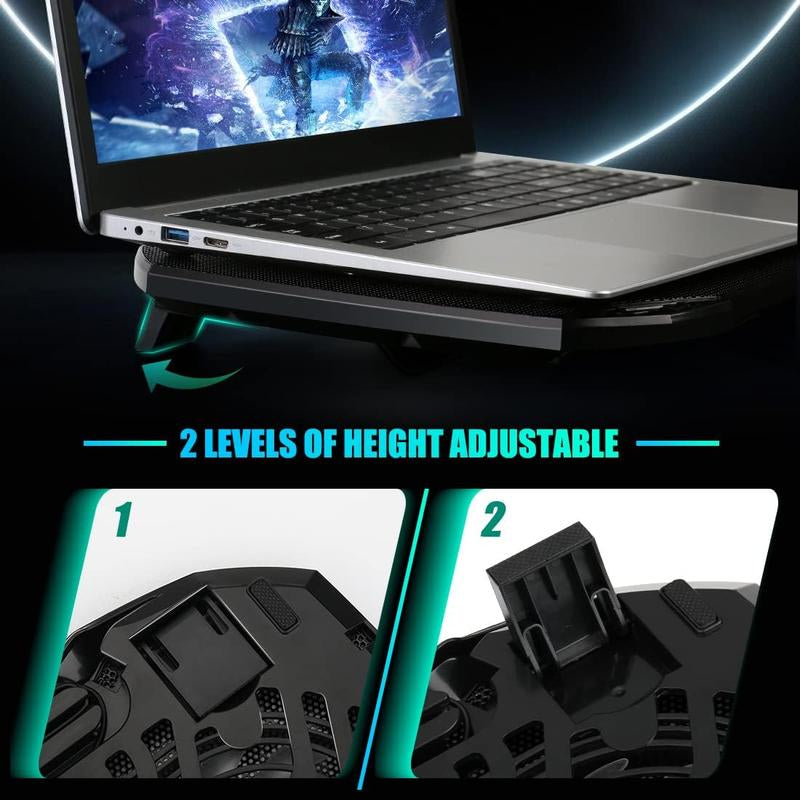 Laptop Cooling Pad, Gaming Laptop Cooler with 2 Quiet Big Fans, RGB 7 Color Light Change, Portable USB Laptop Stand 11 to 15.6 Inch, Slim and Easy Carry Working Study Outdoor Travel