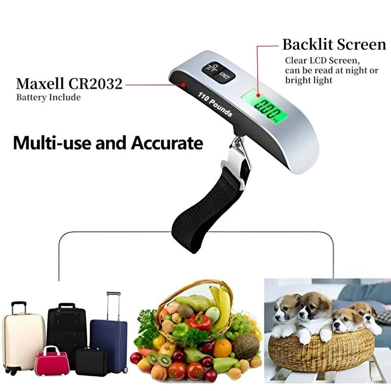 Digital Hanging Luggage Scale with Backlit for Travel, Portable Handheld Suitcase Weight Scale with Hook, 110 Pounds, Battery Included