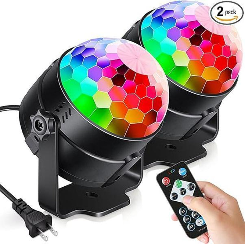 2-Pack Sound Activated Party Lights with Remote – Disco Ball DJ Strobe Lamps for Dance Parties, Birthday, Christmas, Halloween, and Room Decor