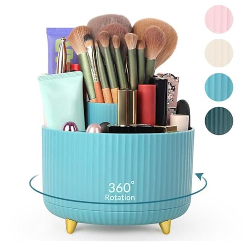 360 Degree Rotating Desk Organizer - Dual-Purpose Pencil Pen Holder with 5 Slots for Art Supplies, Kitchen Essentials & Beauty Products