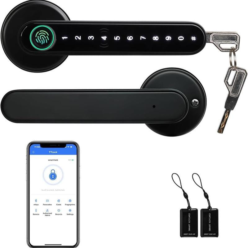 Smart Fingerprint Door Lock, 1 Count Keyless Entry Lock with Keyboard Handle, Digital Electric Biometric Smart Door Lock for Bedroom, Keyless Entry Door Handle