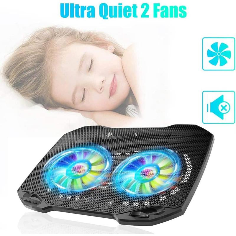 Laptop Cooling Pad, Gaming Laptop Cooler with 2 Quiet Big Fans, RGB 7 Color Light Change, Portable USB Laptop Stand 11 to 15.6 Inch, Slim and Easy Carry Working Study Outdoor Travel